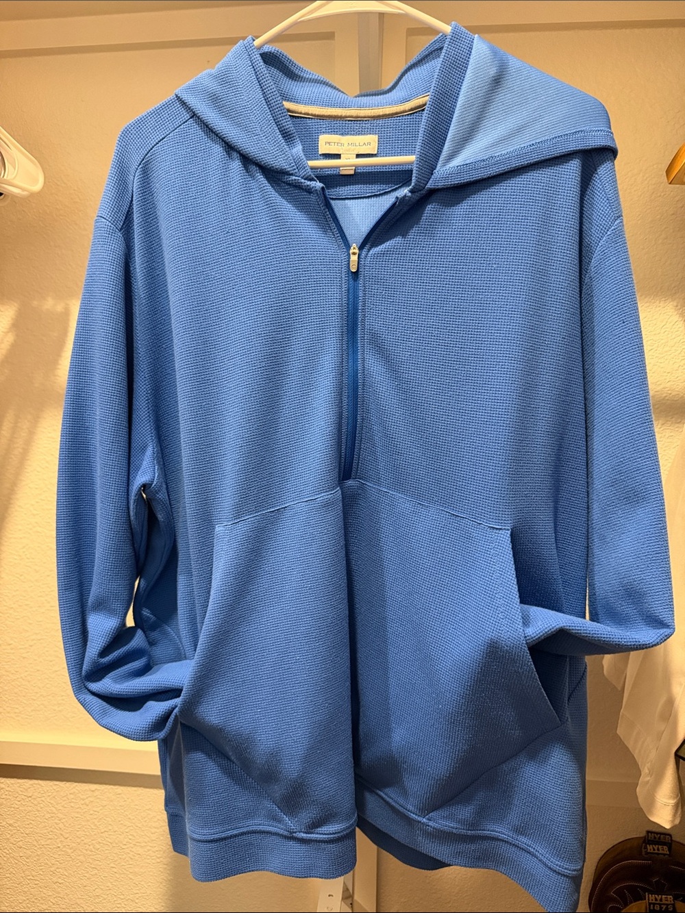 Peter Millar Mako Blue Grid Performance Half-Zip Hoodie